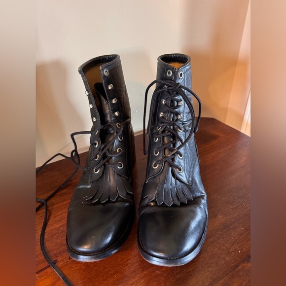 Men’s Vintage Justin Black Leather Lace-Up Roper ankle Boots size 6D